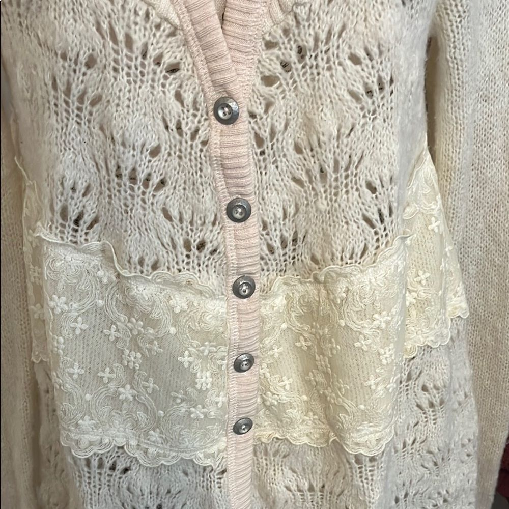 Free People Honeysuckle Years Lace Button Cardigan Sweater Boho Cottagecore - Picture 5 of 15